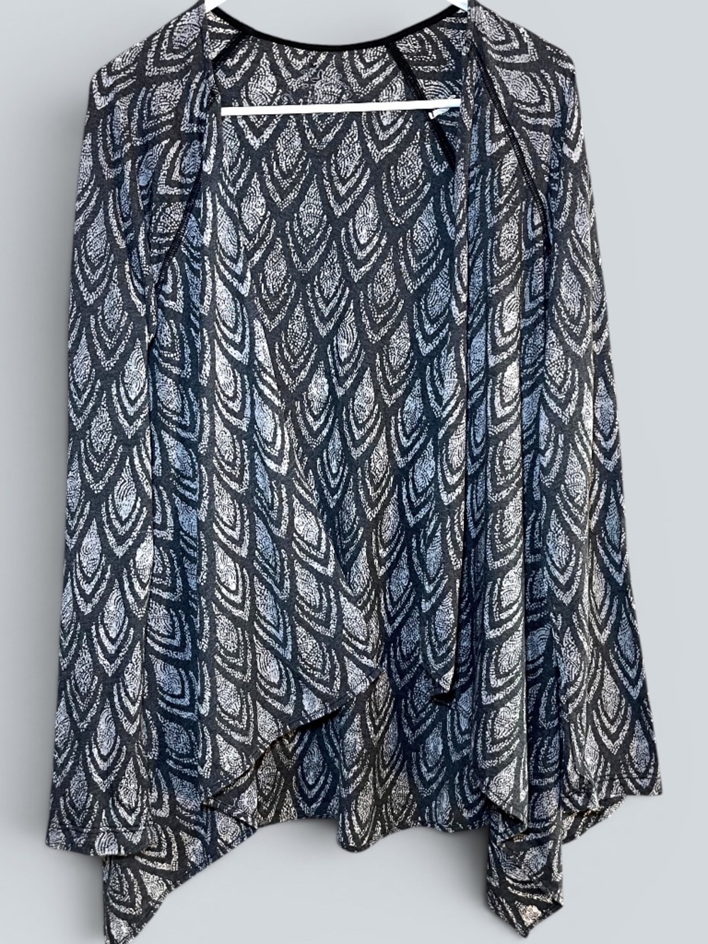 prAna Open Front Waterfall Cardigan Black Gray Leaf Burnout Sz M (est)